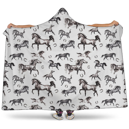 Watercolor Horse Pattern Print Hooded Blanket