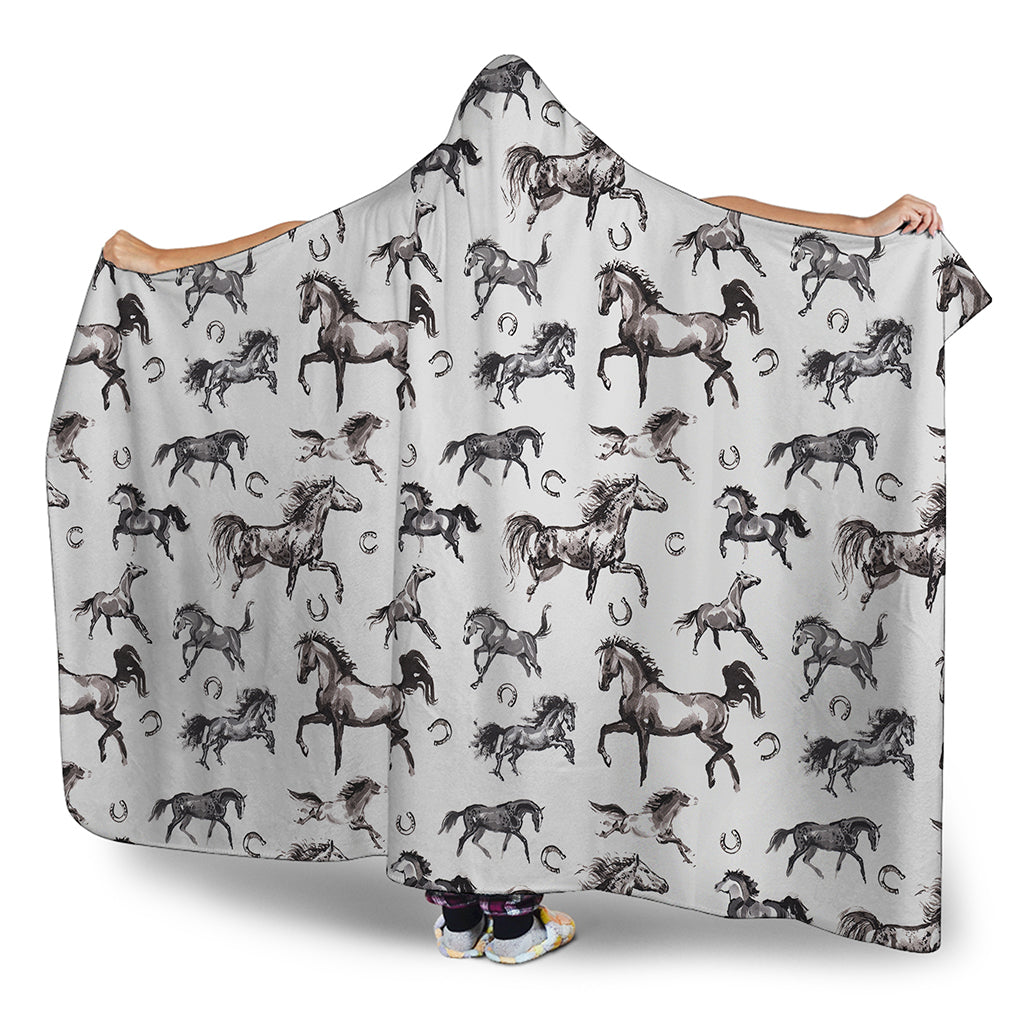 Watercolor Horse Pattern Print Hooded Blanket