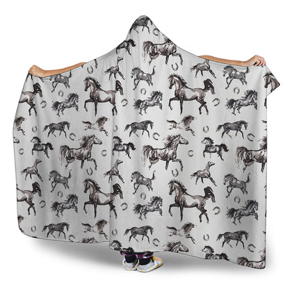 Watercolor Horse Pattern Print Hooded Blanket