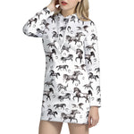 Watercolor Horse Pattern Print Hoodie Dress