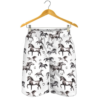Watercolor Horse Pattern Print Men's Shorts