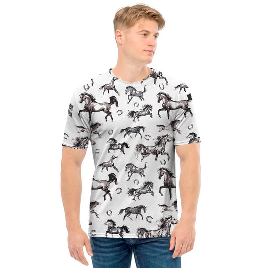 Watercolor Horse Pattern Print Men's T-Shirt