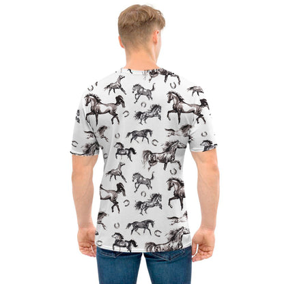 Watercolor Horse Pattern Print Men's T-Shirt