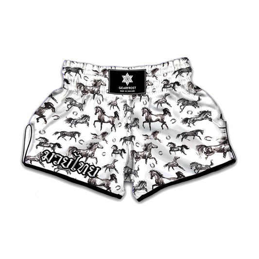 Watercolor Horse Pattern Print Muay Thai Boxing Shorts