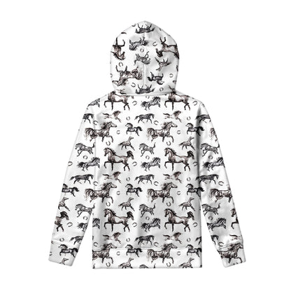 Watercolor Horse Pattern Print Pullover Hoodie
