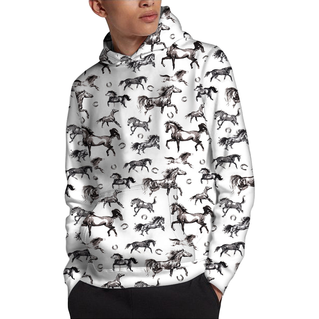 Watercolor Horse Pattern Print Pullover Hoodie