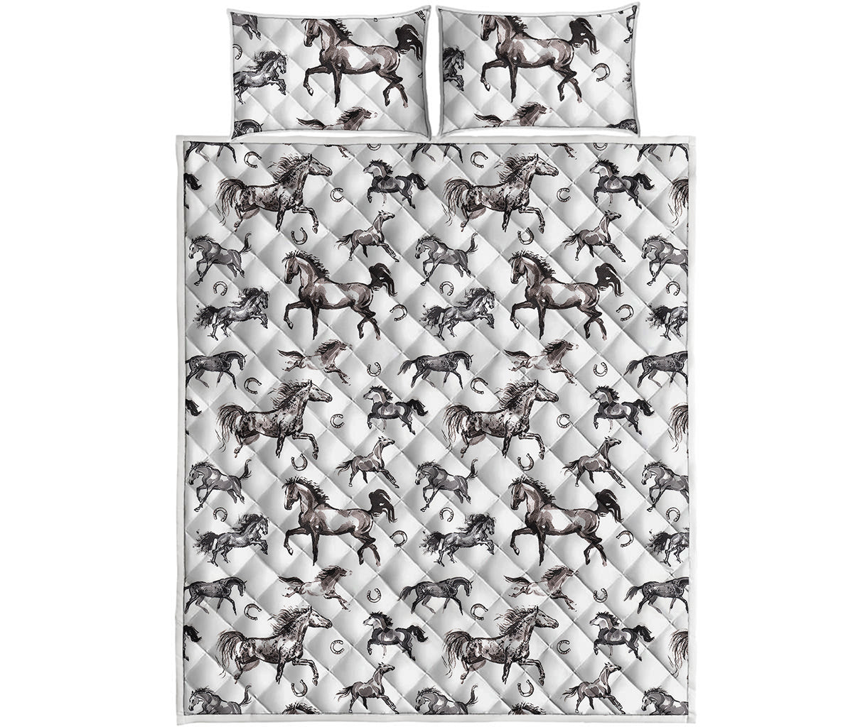 Watercolor Horse Pattern Print Quilt Bed Set