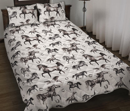 Watercolor Horse Pattern Print Quilt Bed Set