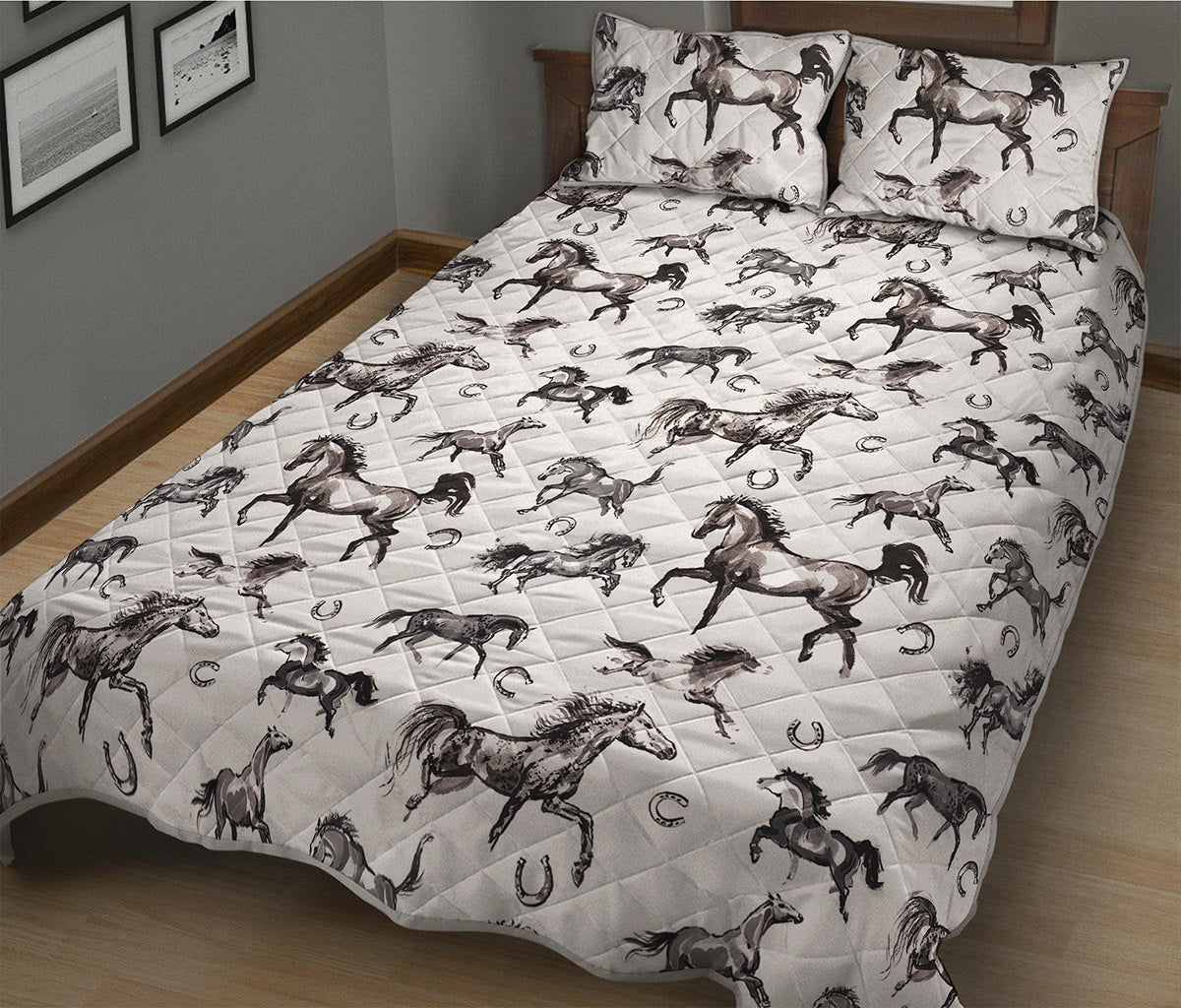 Watercolor Horse Pattern Print Quilt Bed Set