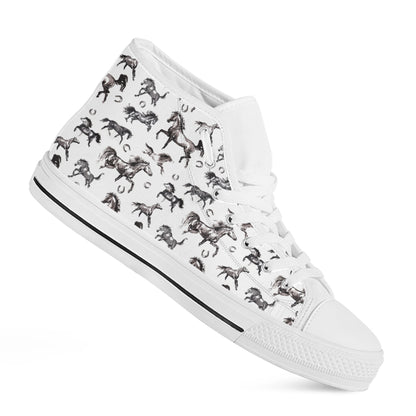 Watercolor Horse Pattern Print White High Top Shoes