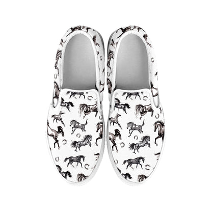 Watercolor Horse Pattern Print White Slip On Shoes