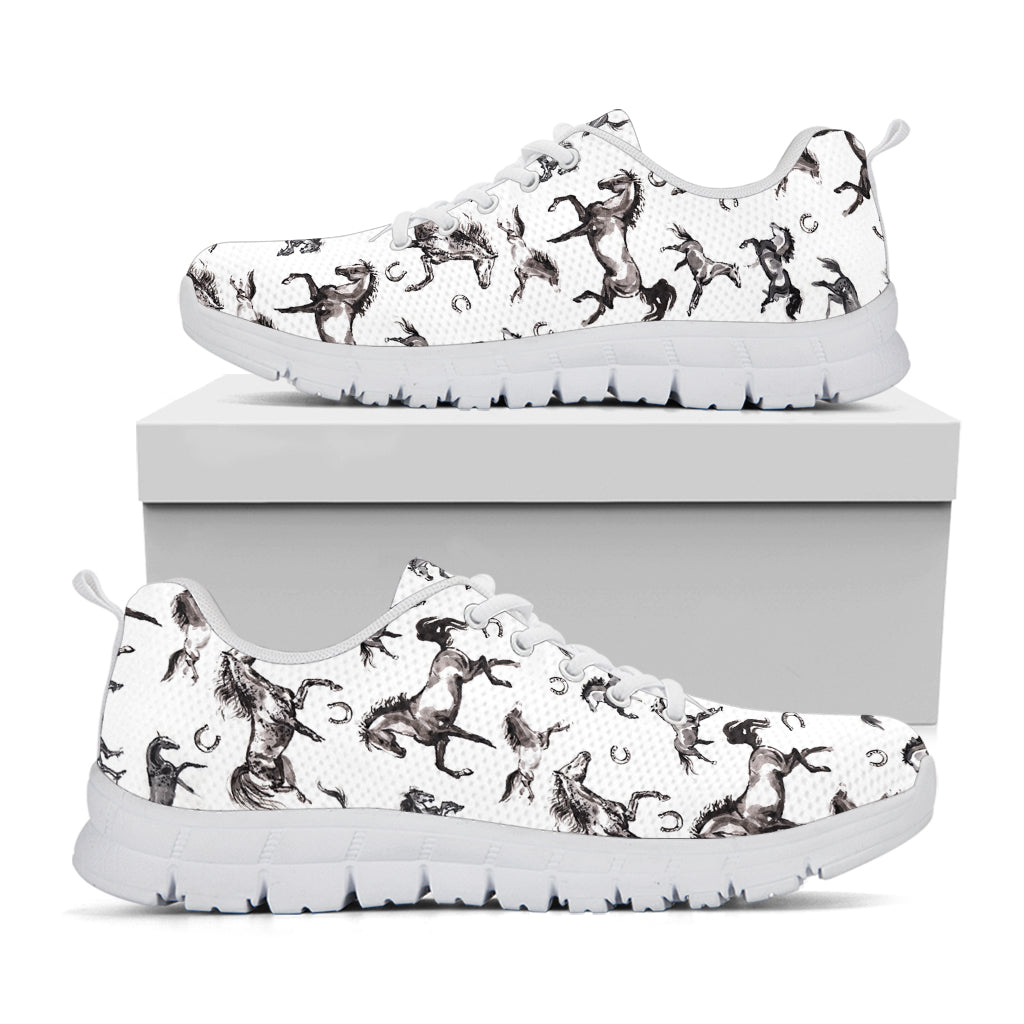 Watercolor Horse Pattern Print White Sneakers