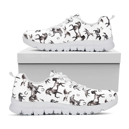 Watercolor Horse Pattern Print White Sneakers