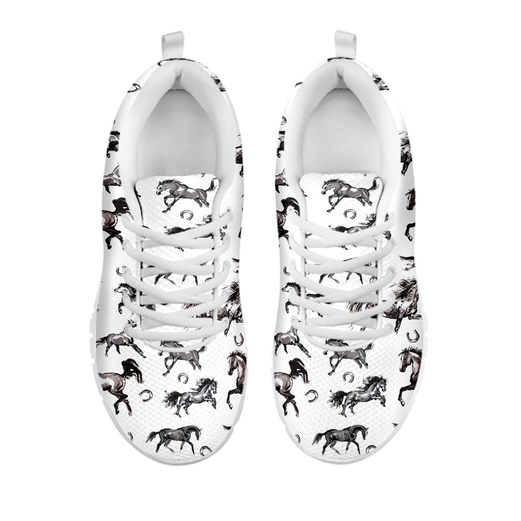 Watercolor Horse Pattern Print White Sneakers