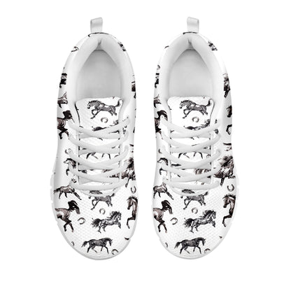 Watercolor Horse Pattern Print White Sneakers