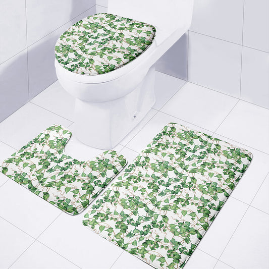 Watercolor Ivy Leaf Pattern Print 3 Piece Bath Mat Set