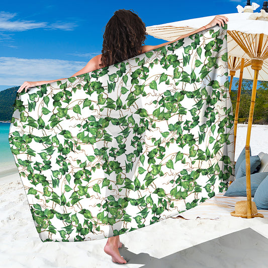 Watercolor Ivy Leaf Pattern Print Beach Sarong Wrap