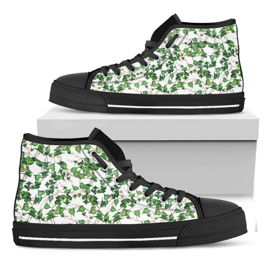 Watercolor Ivy Leaf Pattern Print Black High Top Shoes