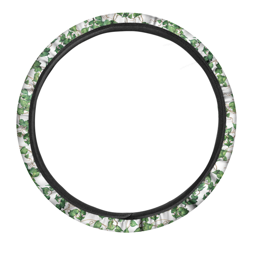 Watercolor Ivy Leaf Pattern Print Car Steering Wheel Cover
