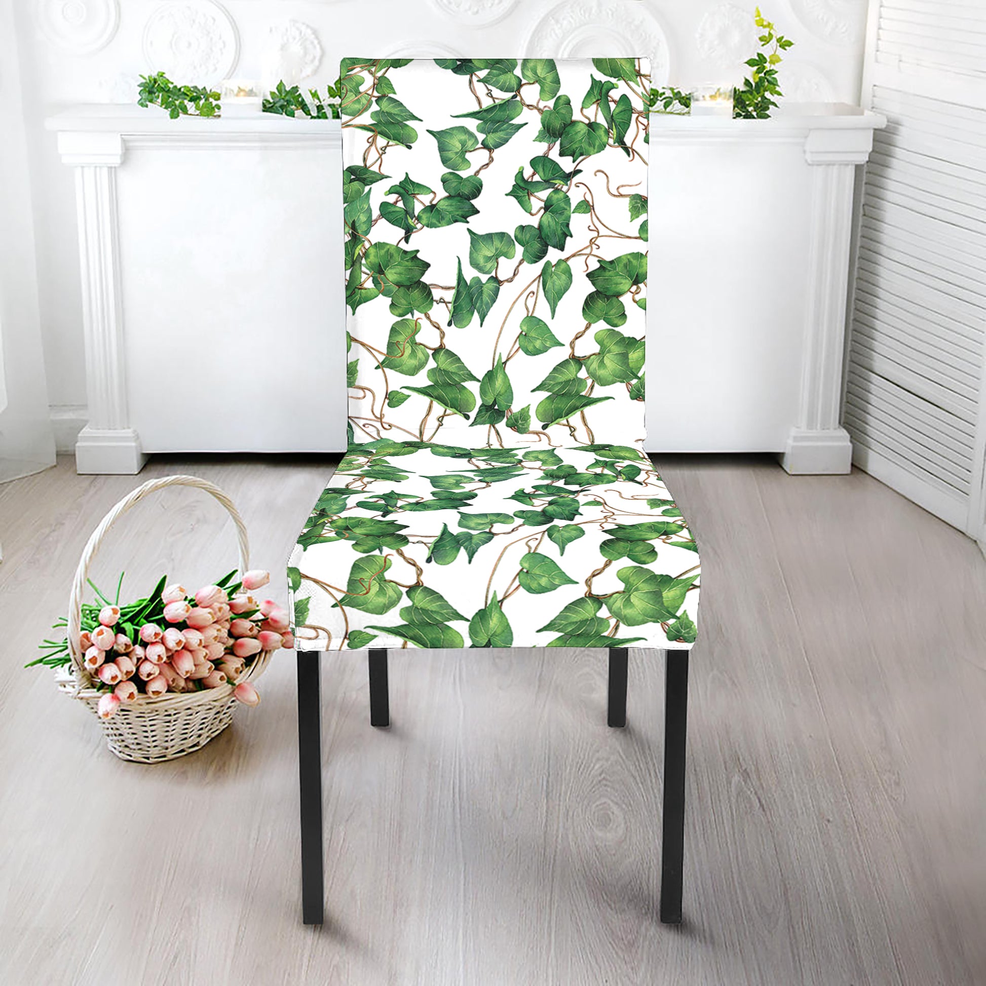 Watercolor Ivy Leaf Pattern Print Dining Chair Slipcover