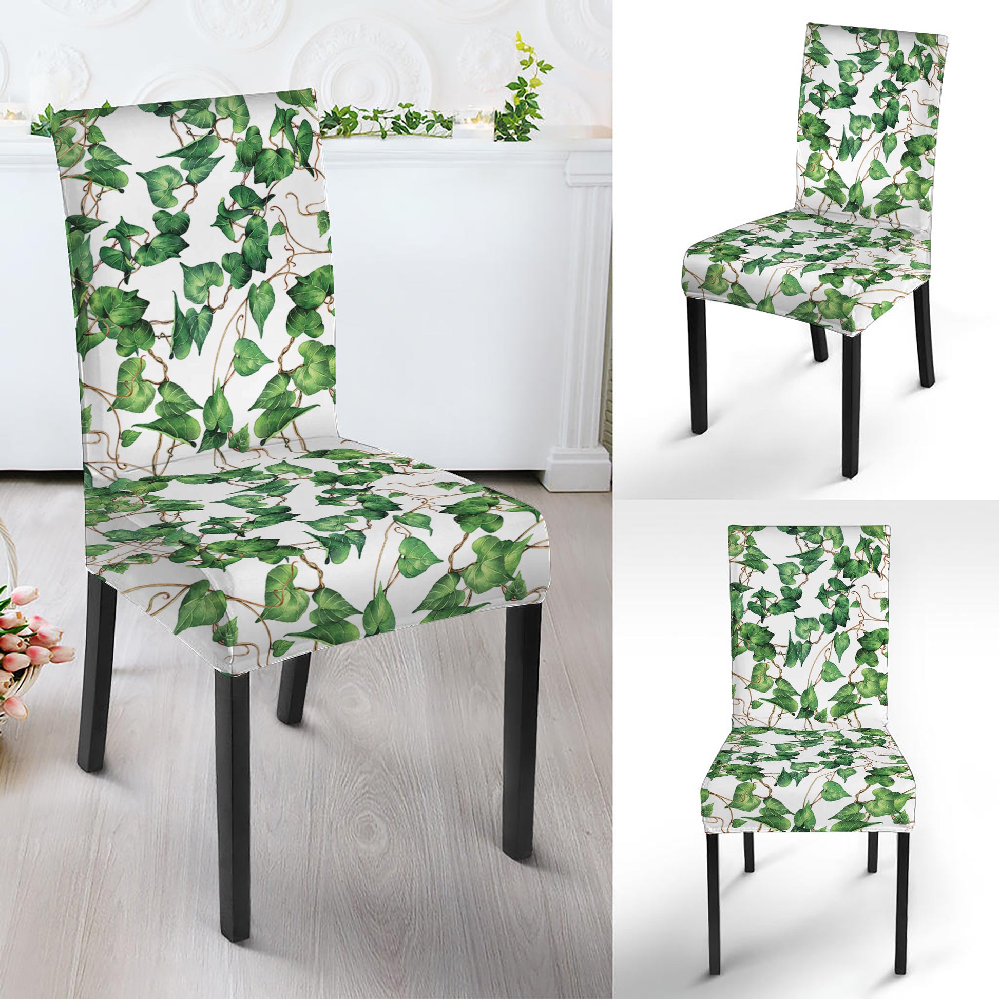 Watercolor Ivy Leaf Pattern Print Dining Chair Slipcover
