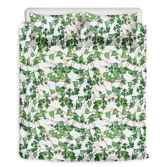 Watercolor Ivy Leaf Pattern Print Duvet Cover Bedding Set