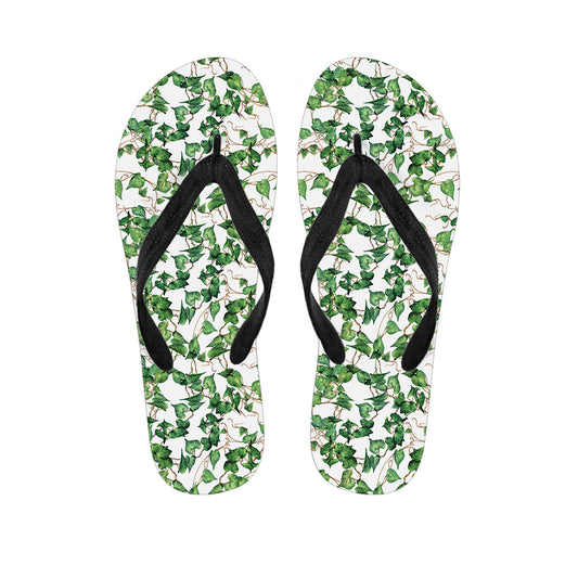 Watercolor Ivy Leaf Pattern Print Flip Flops
