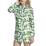 Watercolor Ivy Leaf Pattern Print Hoodie Dress