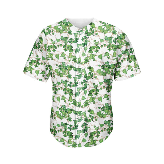 Watercolor Ivy Leaf Pattern Print Men's Baseball Jersey