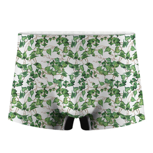 Watercolor Ivy Leaf Pattern Print Men's Boxer Briefs