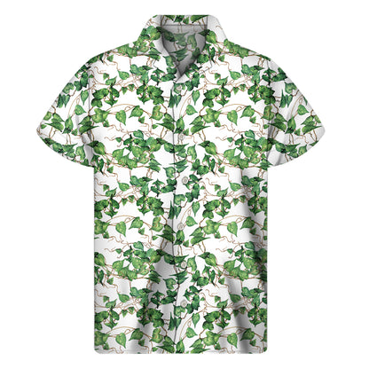 Watercolor Ivy Leaf Pattern Print Men's Short Sleeve Shirt
