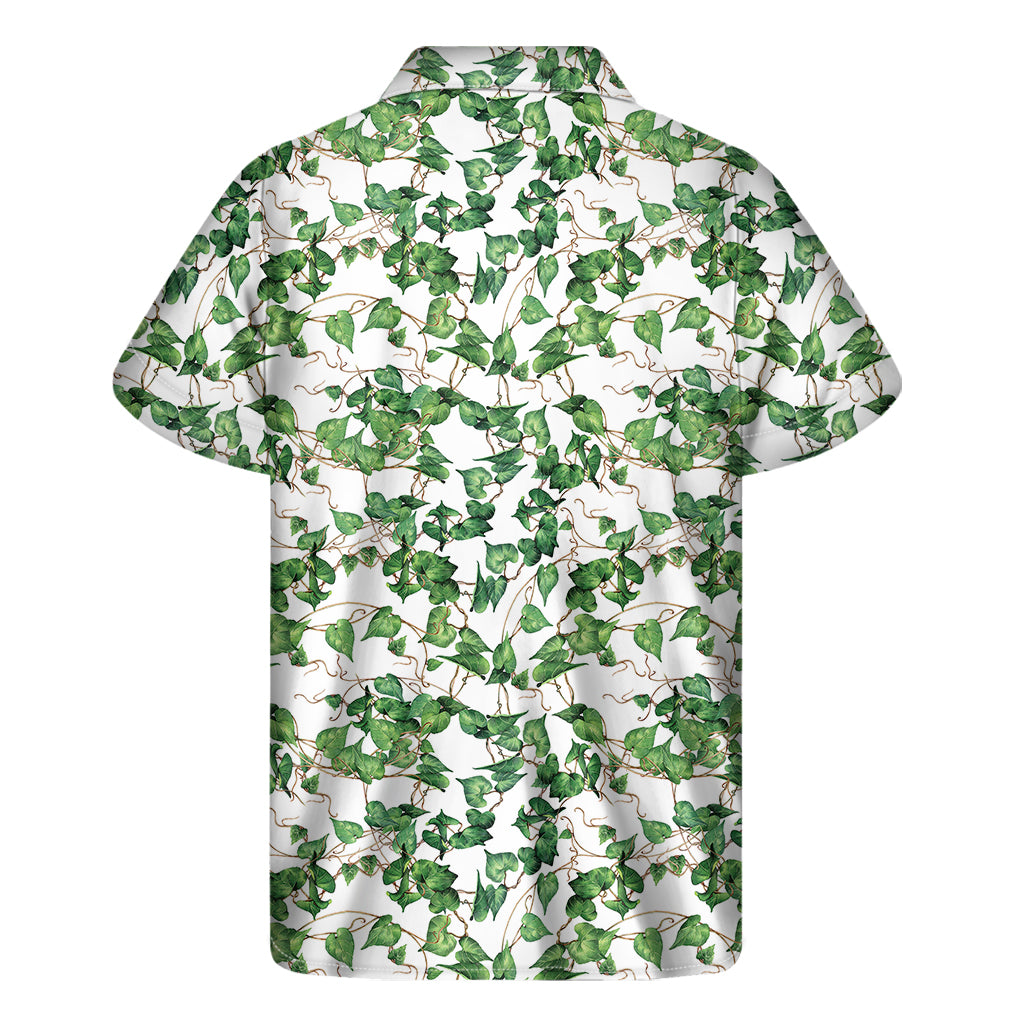 Watercolor Ivy Leaf Pattern Print Men's Short Sleeve Shirt