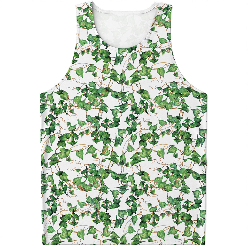 Watercolor Ivy Leaf Pattern Print Men's Tank Top
