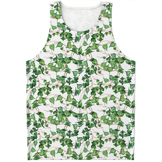 Watercolor Ivy Leaf Pattern Print Men's Tank Top