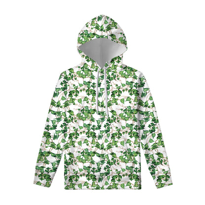 Watercolor Ivy Leaf Pattern Print Pullover Hoodie