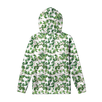 Watercolor Ivy Leaf Pattern Print Pullover Hoodie