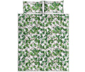 Watercolor Ivy Leaf Pattern Print Quilt Bed Set