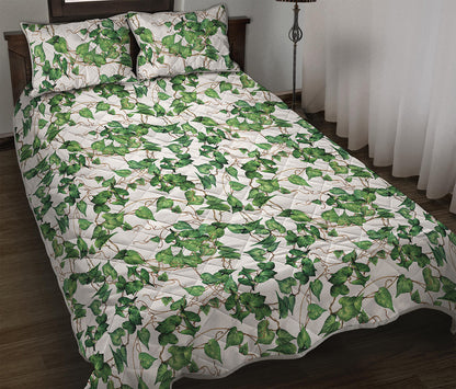 Watercolor Ivy Leaf Pattern Print Quilt Bed Set