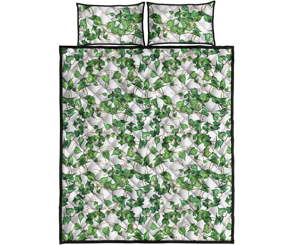 Watercolor Ivy Leaf Pattern Print Quilt Bed Set