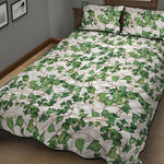 Watercolor Ivy Leaf Pattern Print Quilt Bed Set