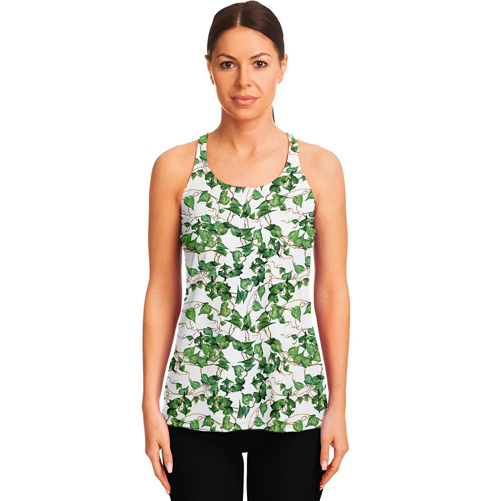Watercolor Ivy Leaf Pattern Print Women's Racerback Tank Top