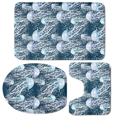 Watercolor Jellyfish Pattern Print 3 Piece Bath Mat Set