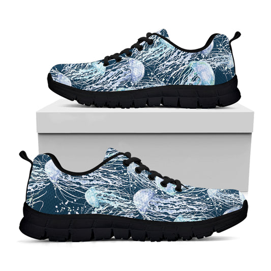 Watercolor Jellyfish Pattern Print Black Sneakers