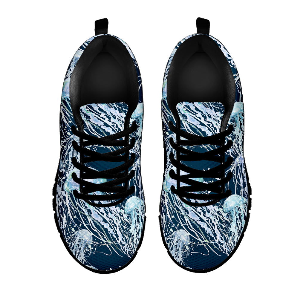 Watercolor Jellyfish Pattern Print Black Sneakers