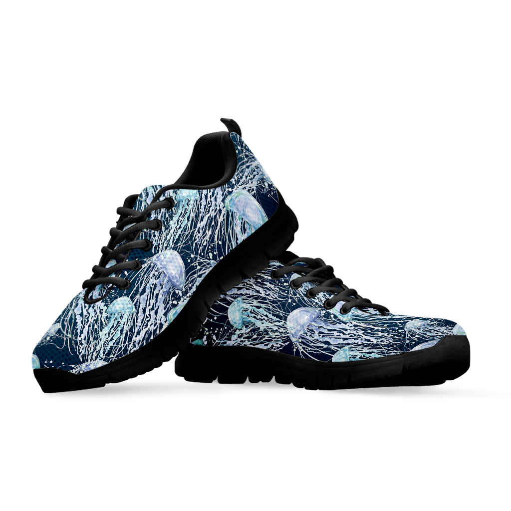 Watercolor Jellyfish Pattern Print Black Sneakers