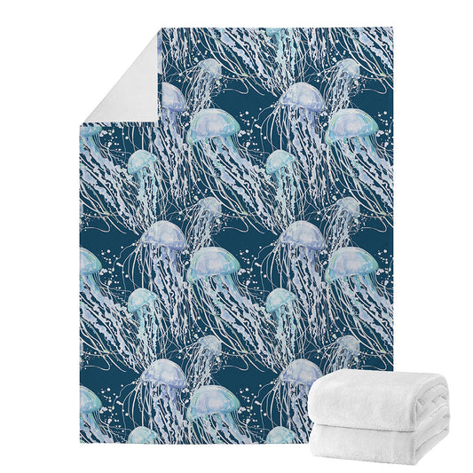 Watercolor Jellyfish Pattern Print Blanket