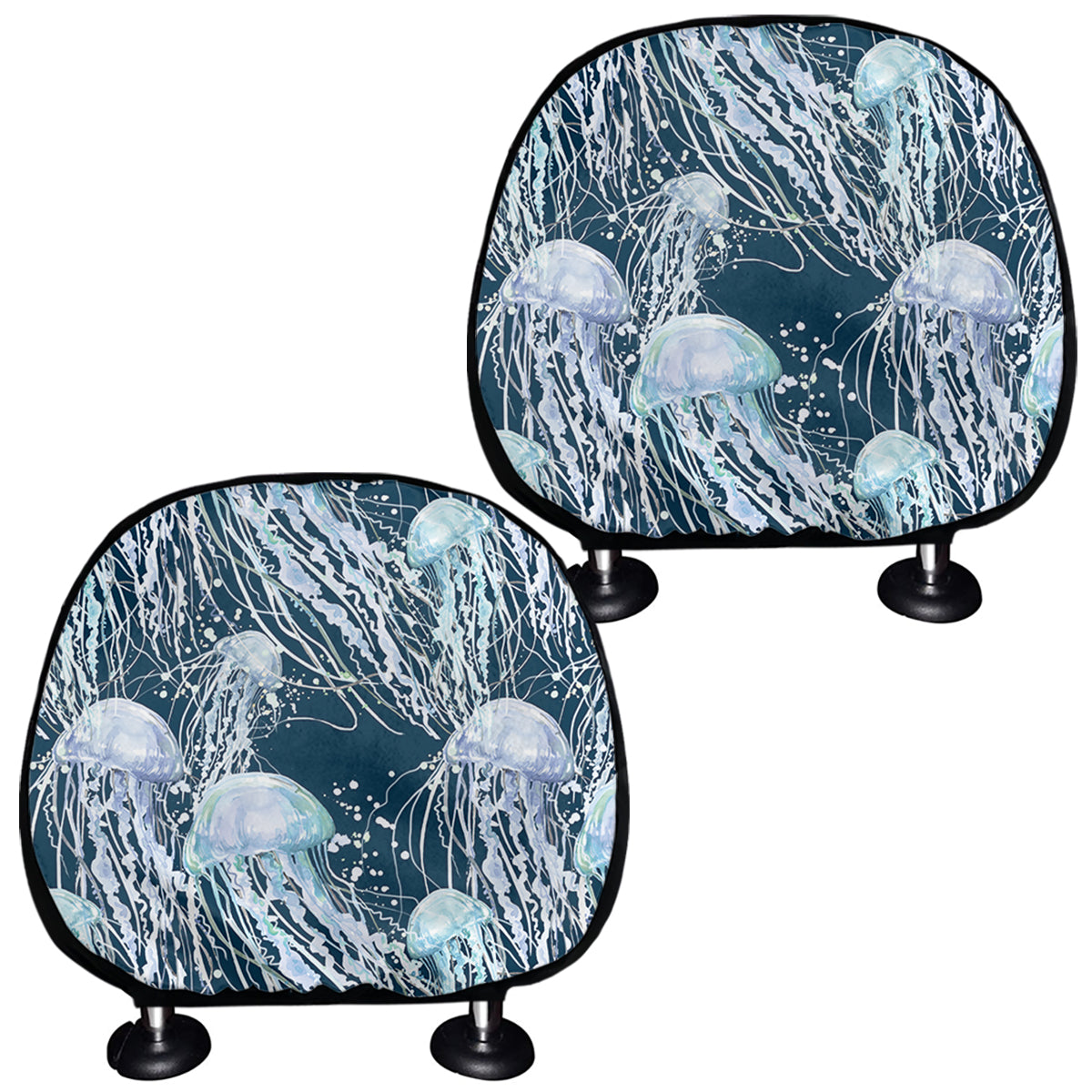 Watercolor Jellyfish Pattern Print Car Headrest Covers