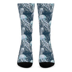 Watercolor Jellyfish Pattern Print Crew Socks