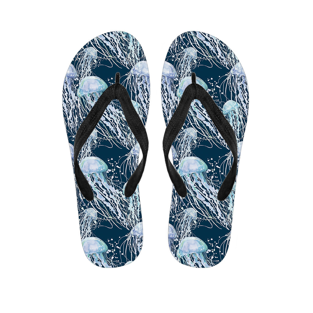 Watercolor Jellyfish Pattern Print Flip Flops