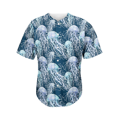 Watercolor Jellyfish Pattern Print Men's Baseball Jersey